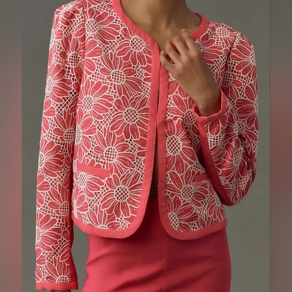 NWT Anthro DOLAN Linen Floral Cutwork Jacket XL